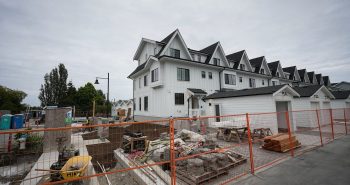 Townhouses under construction are seen in Delta, B.C.