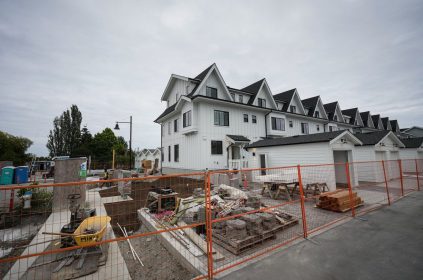 Townhouses under construction are seen in Delta, B.C.